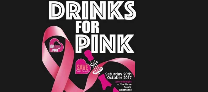 Drinks for Pink Saturday 28th of October 2017 7pm – midnight